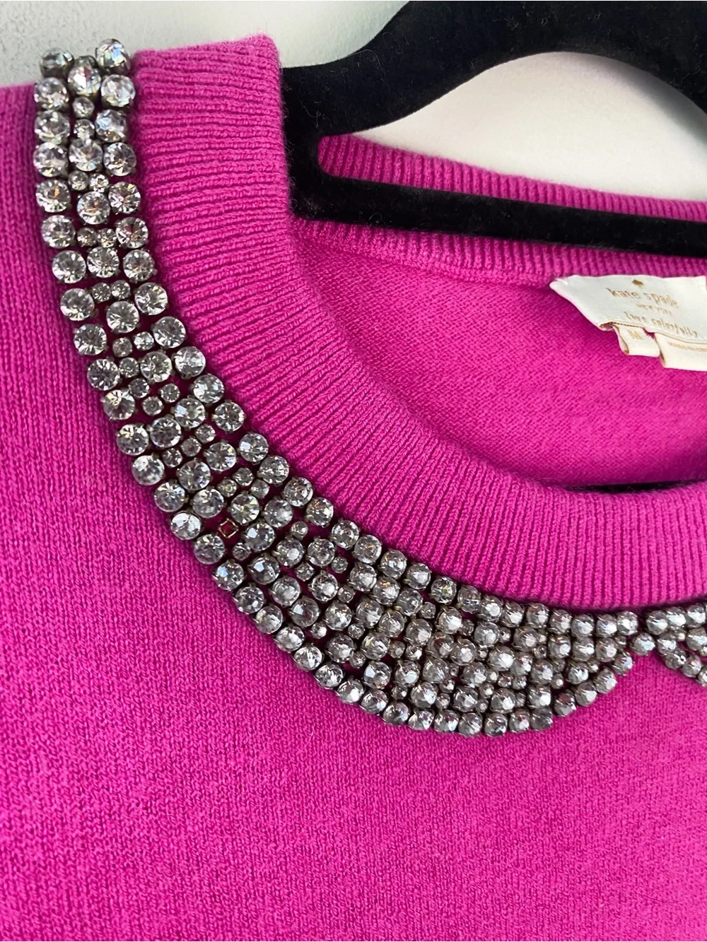 Kate Spade Womens Tippy Wool Cashmere Sweater M Pink Peter Pan Jewel Chic